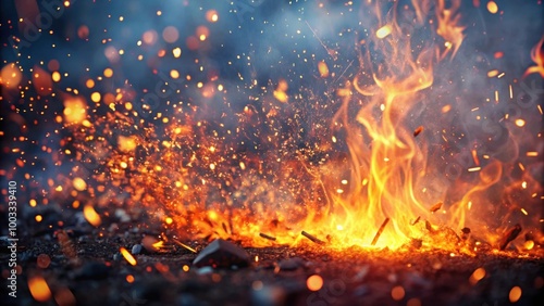 Burning ash background with sparks and flickering abstract particles, Fire, embers, hot, heat, flame, glowing