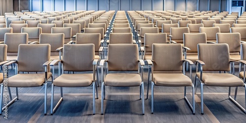 Pattern of empty rows of chairs in a conference room, conference, meeting, room, chairs, rows, empty, event, business