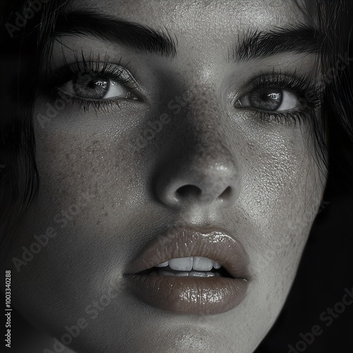 Close-up Portrait of a Woman with Freckles and Intense Eyes