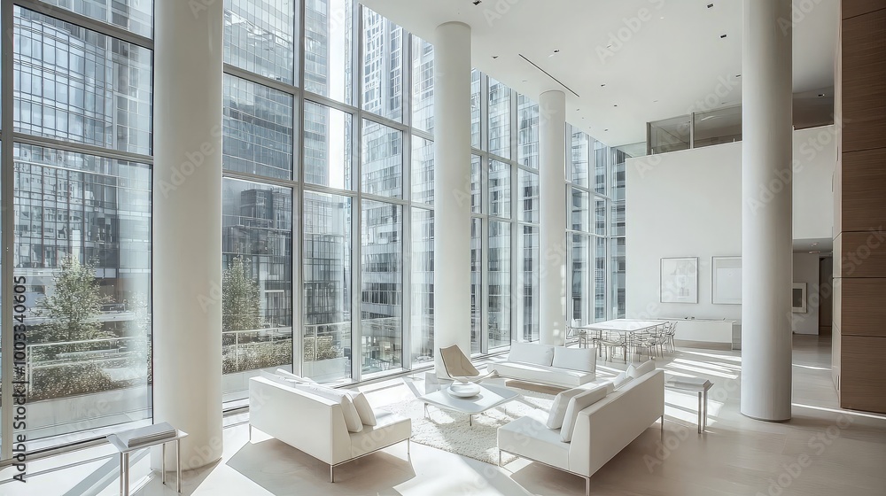 Fototapeta premium Modern Living Room with City View