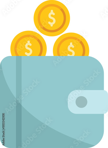 Blue wallet overflowing with gold coins illustrating the concept of wealth, savings, and financial success