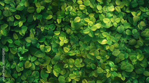 Abstract pattern of small leaves forming a natural wall, rich green tones with soft shadows, ideal for fresh and lively backgrounds.