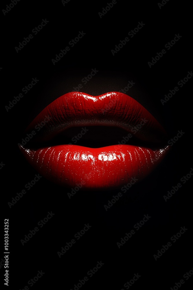 Glossy red lips in dark minimalist background Glossy red lips in dark minimalist background