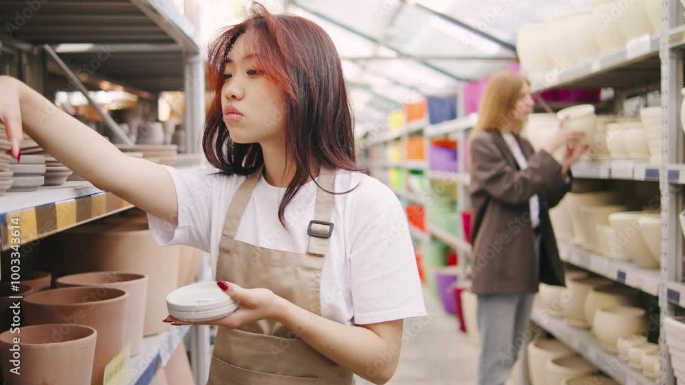 In a serene pottery studio, two women thoughtfully examine ceramic pieces, highlighting their unique creativity and impressive artistry In a serene pottery studio, two women thoughtfully examine ceramic pieces, highlighting their unique creativity and impressive artistry