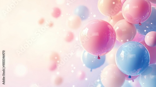 Abstract pastel balloons drifting in the sky with a blurred soft gradient background, leaving ample copy space