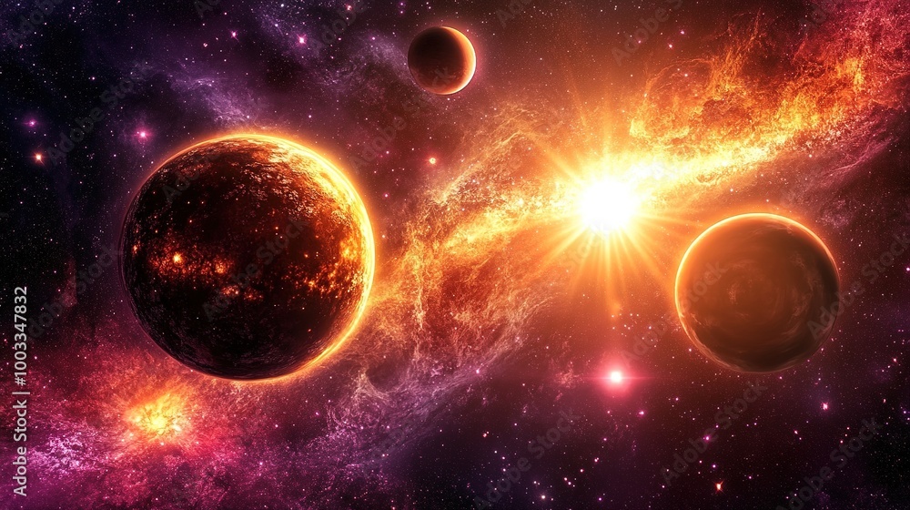 Naklejka premium A breathtaking view of stars scattered across the vast expanse of space, showcasing the endless beauty and mystery of the universe. The stars twinkle brilliantly against the deep blackness of space, 