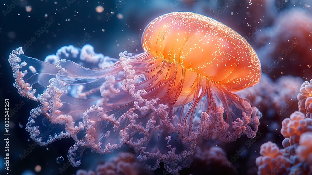 Stunning Close-Up of a Glowing Jellyfish in the Ocean Stunning Close-Up of a Glowing Jellyfish in the Ocean