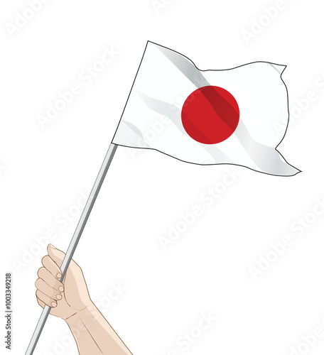 hand holding a waving japan flag vector