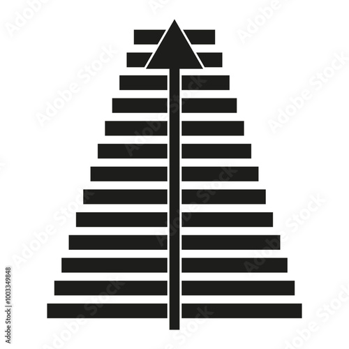 Pyramid progress icon. Stacked blocks arrow. Growth direction symbol. Vector staircase shape.