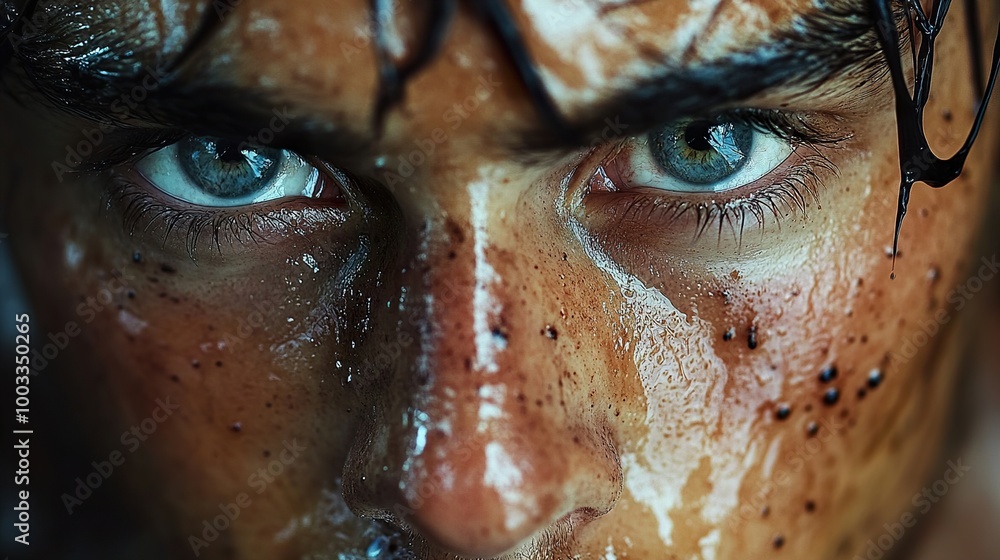 Intense Gaze: Close-Up Portrait of a Man's Face Intense Gaze: Close-Up Portrait of a Man's Face