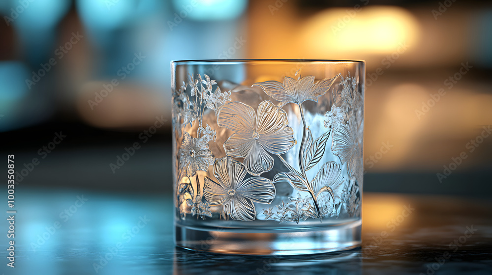 Etched Floral Glass Cup Etched Floral Glass Cup