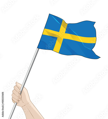hand holding a waving sweden flag vector