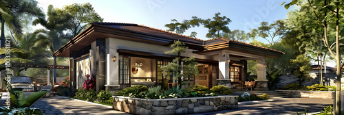 Modern Tropical Home Exterior 3D Illustration