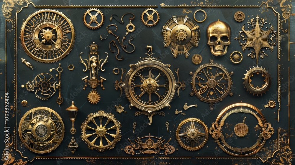 Obraz premium Intricate Steampunk Machinery Backdrop with Ornate Gears and Cogs