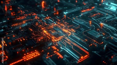 Wallpaper Mural 2d illustration Abstract futuristic electronic circuit technology background.  Torontodigital.ca