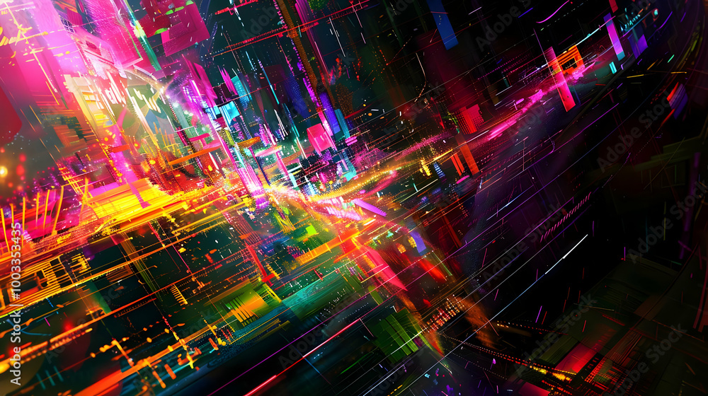 Abstract Digital Art - Neon Cityscape Illustration Abstract Digital Art - Neon Cityscape Illustration