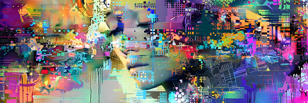 Abstract Digital Collage with Geometric Shapes and Vibrant Colors - Digital Art Abstract Digital Collage with Geometric Shapes and Vibrant Colors - Digital Art