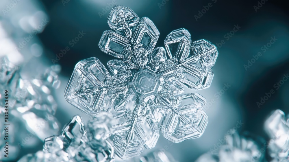 Fototapeta premium Stunning close-up of a snowflake showcasing intricate ice crystal patterns against a soft, blurred background.