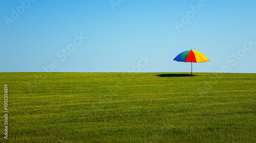 Colorful Umbrellas Solitary Stand in Sun