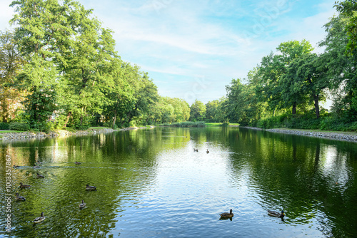 View of beautiful lake with...
