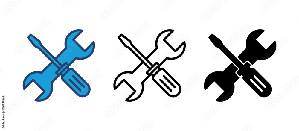 Repair tools icon vector. tool icon vector. setting icon vector. Wrench and screwdriver. support, Service Repair tools icon vector. tool icon vector. setting icon vector. Wrench and screwdriver. support, Service