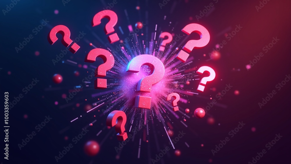 Explosive Burst of 3D Question Marks with Neon Light Effect Explosive Burst of 3D Question Marks with Neon Light Effect