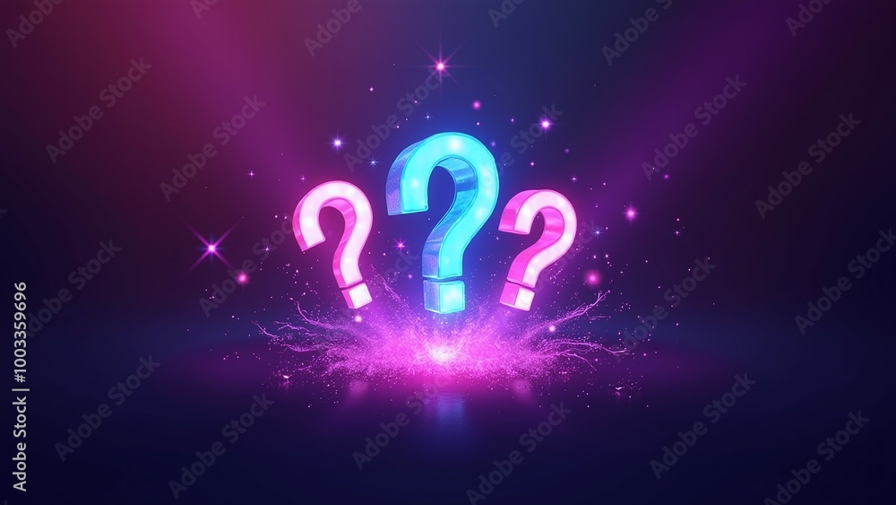 Explosive Burst of 3D Question Marks with Neon Light Effect Explosive Burst of 3D Question Marks with Neon Light Effect