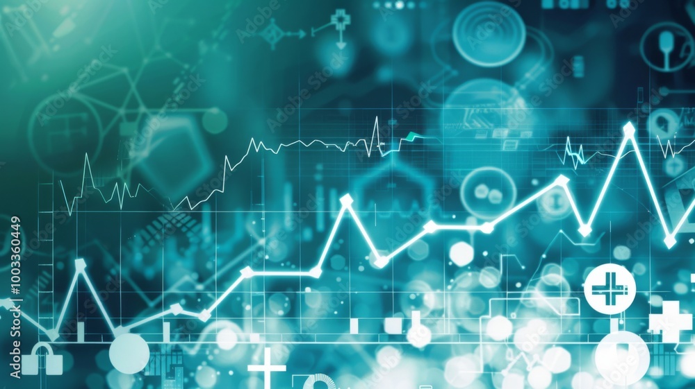 Fototapeta premium A glowing digital screen displaying a rising graph, symbolizing healthcare investment growth.