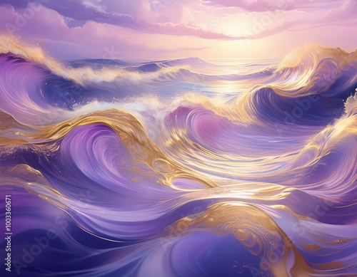 Lavender and Gold Dreamy Waves