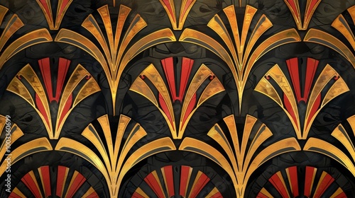 Mesmerizing Geometric Art Deco Abstract Pattern Backdrop with Repetitive Vintage Modernist Shapes and Vibrant Colors