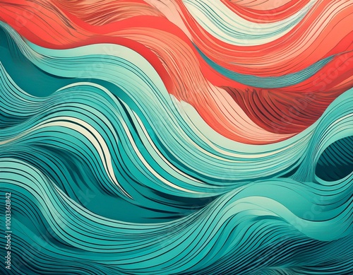 Turquoise and Coral Graphic Waves