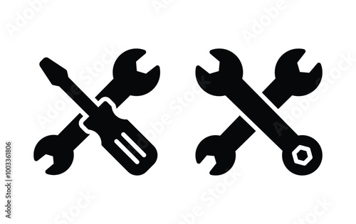 Wrench and screwdriver icon, repair sign vector