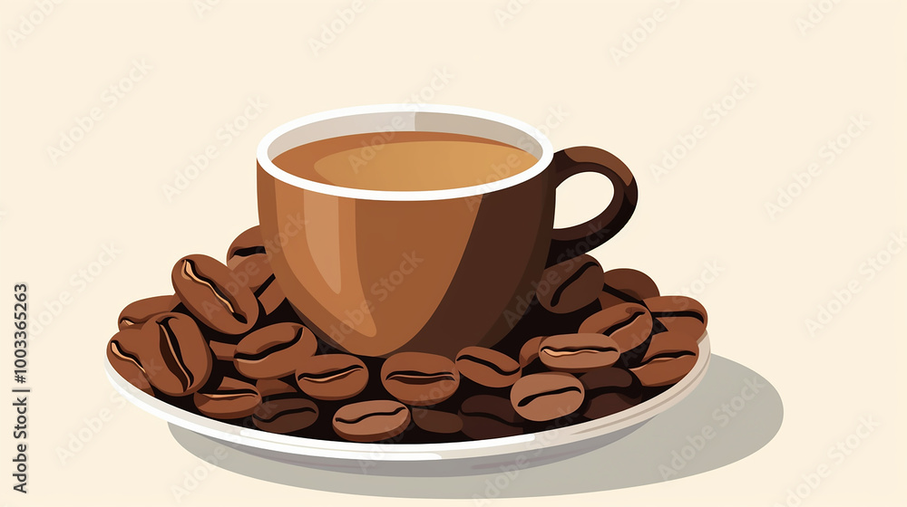 Obraz premium Simple Flat Coffee Grain Vector Illustration on Transparent and White Background | Minimalistic Coffee Bean Design.