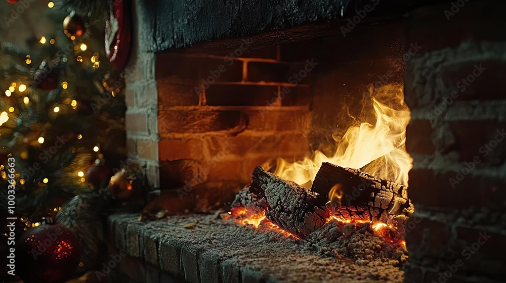 A cozy fireplace with warm flames and glowing embers, perfect for creating a festive and inviting holiday atmosphere. A cozy fireplace with warm flames and glowing embers, perfect for creating a festive and inviting holiday atmosphere.