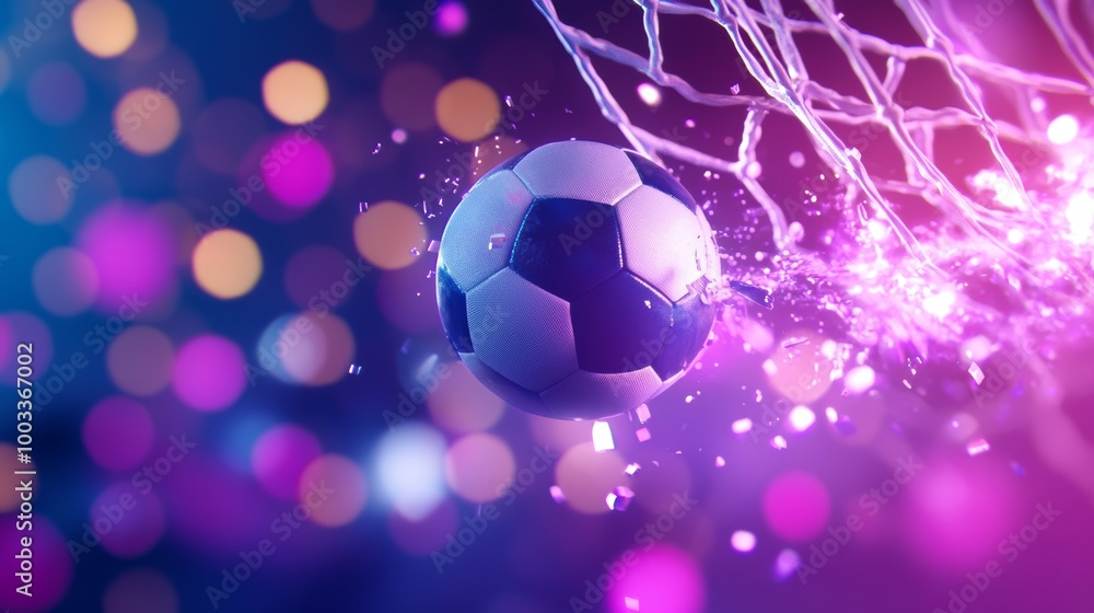 Naklejka premium Soccer Ball Hitting Goalpost in Colorful Scene