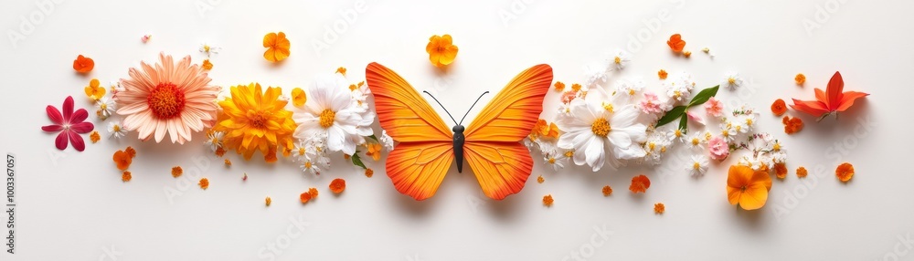 Fototapeta premium Colorful Butterfly Decorated with Vibrant Flower Arrangement