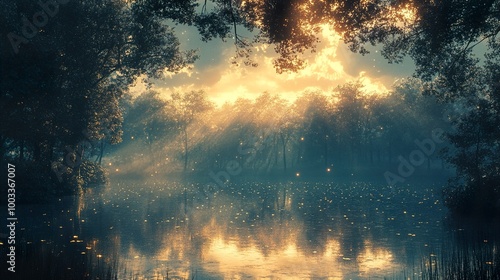 Enchanted Forest Lake at Sunset - Nature Photography