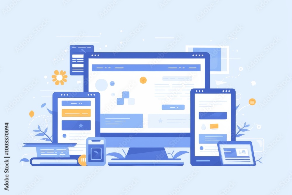 responsive web design featuring a blue color theme and integrated with plants. This design emphasizes the harmony between technology and nature, creating a refreshing and modern aesthetic. responsive web design featuring a blue color theme and integrated with plants. This design emphasizes the harmony between technology and nature, creating a refreshing and modern aesthetic.