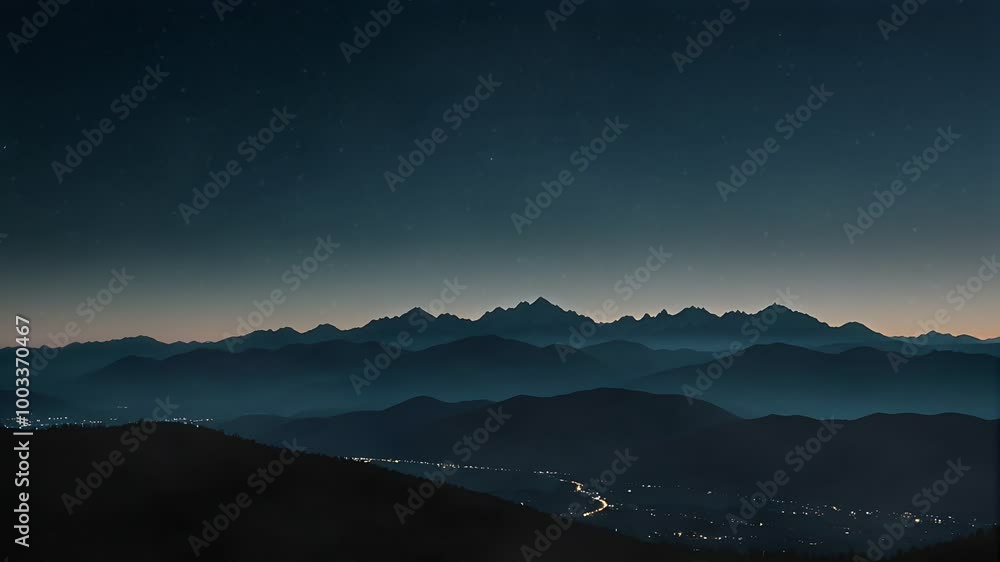 Starry Night Over Misty Mountains, seamless looping 4k animation video background Starry Night Over Misty Mountains, seamless looping 4k animation video background