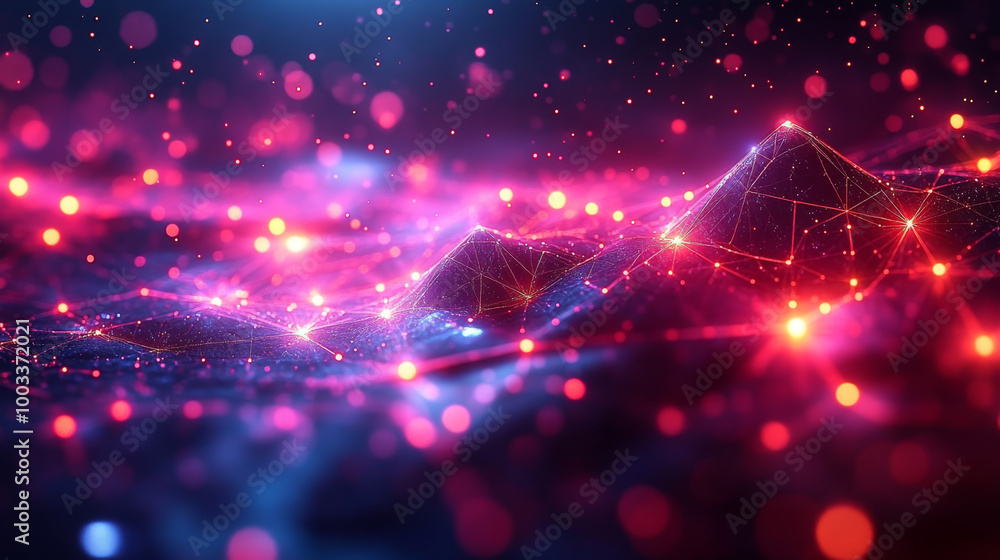 Obraz premium Abstract digital landscape with glowing lights.