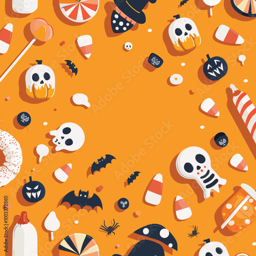 Wallpaper Mural Flat lay Vector Illustration Halloween party elements with orange background, Happy Halloween 
 Torontodigital.ca