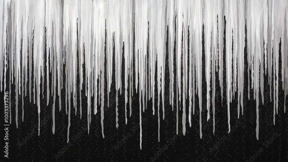 A monochromatic artwork with vertical streaks of varying thicknesses, resembling dripping paint or icicles. These streaks are set against a dark background A monochromatic artwork with vertical streaks of varying thicknesses, resembling dripping paint or icicles. These streaks are set against a dark background