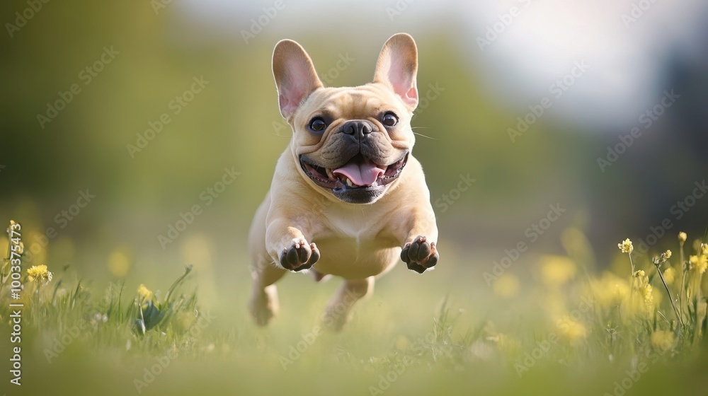 Fototapeta premium Happy Dog Jumping in a Sunny Field