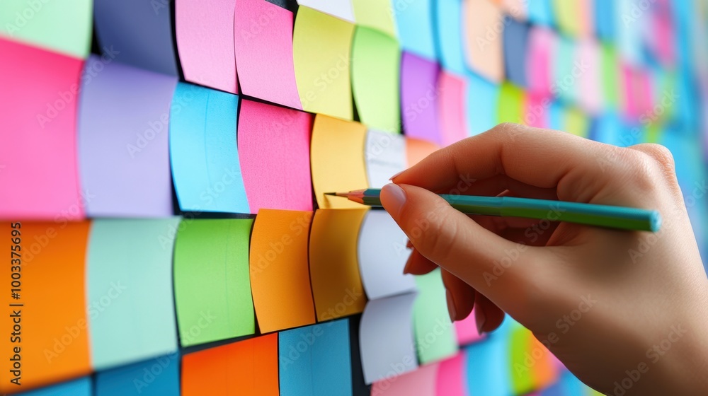 Fototapeta premium Colorful Hand Writing Notes on Sticky Wall