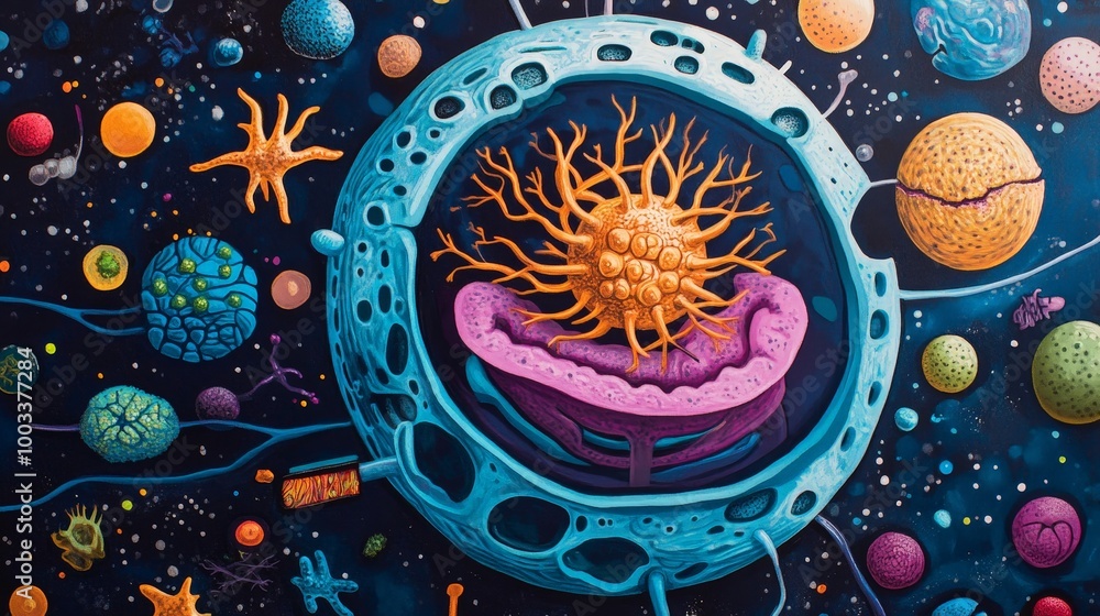 A colorful illustration of the animal cell structure in a biology ...