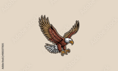 Majestic eagle in flight, claws extended.