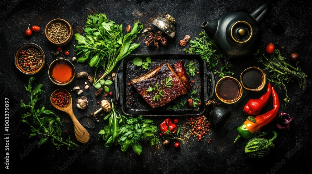Grilled Pork Belly Platter with Fresh Herbs and Spices Grilled Pork Belly Platter with Fresh Herbs and Spices