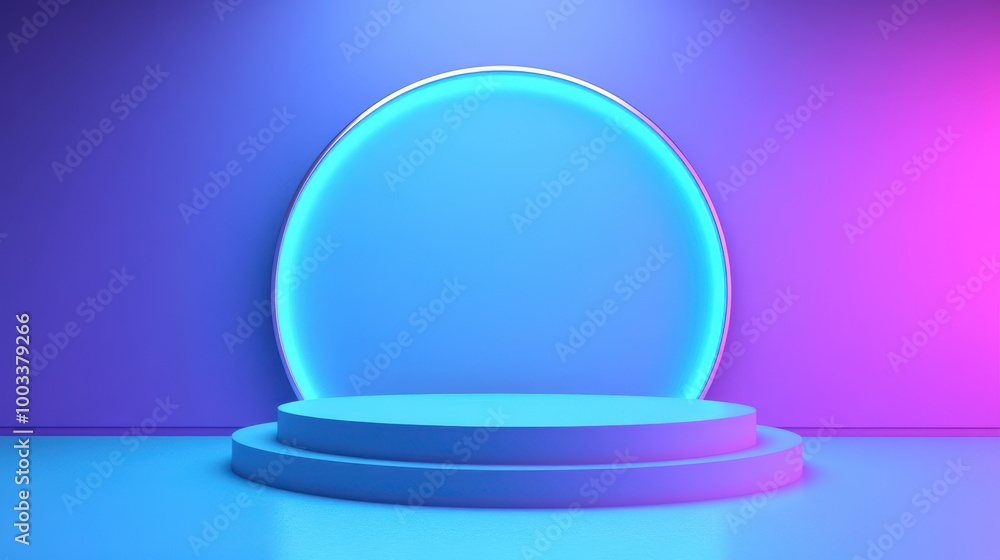 Neon Blue and Purple Abstract Platform with Glowing Oval Neon Blue and Purple Abstract Platform with Glowing Oval