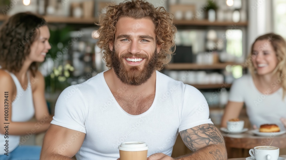 Friends enjoying coffee and laughter in a cozy coffee shop with inviting decor and a warm atmosphere Friends enjoying coffee and laughter in a cozy coffee shop with inviting decor and a warm atmosphere