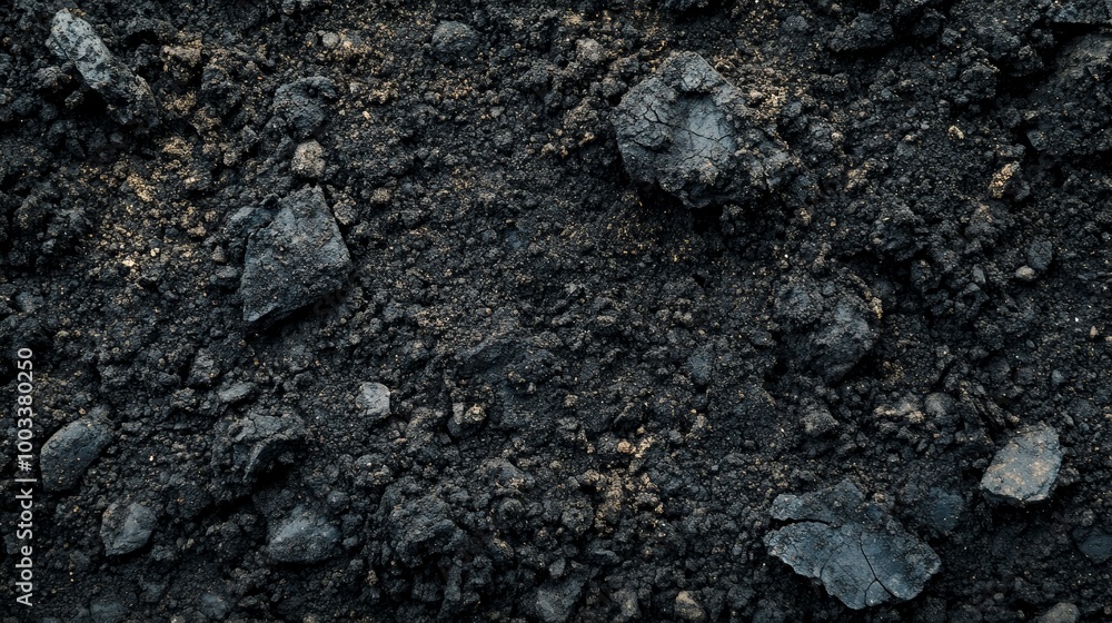 Black soil background with a top view of black dirt texture with space for text or design, professional photography, eco-friendly nature Black soil background with a top view of black dirt texture with space for text or design, professional photography, eco-friendly nature